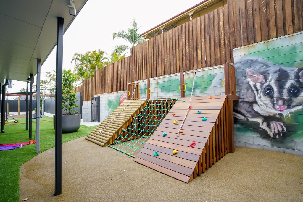 Outdoor Play Area With Climbing Walls at Little Locals Early Learning Centre in Auchenflower, Brisbane.